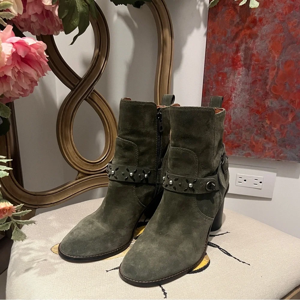 Coach 1941 Womens Moto Boots Olive Suede - Picture 2 of 9